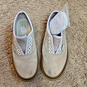 Vans Shoes Mens 6.5 Womens 8 Beige Suede Brown Heal Gum Sole Skateboarding EUC